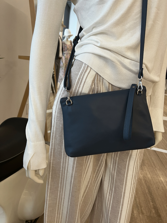 'Aria' Euro-inspired leather cross body bag with wristlet strap