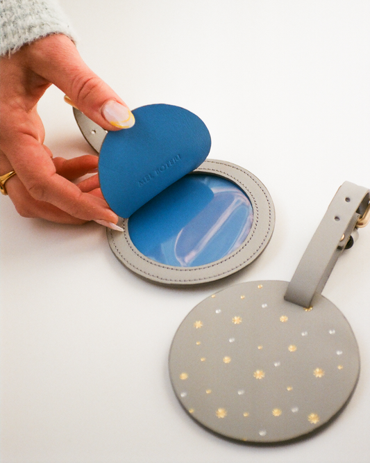 Premium Corporate Gifts | Leather Travel Accessory | Mel Boteri Round Leather Luggage Tag